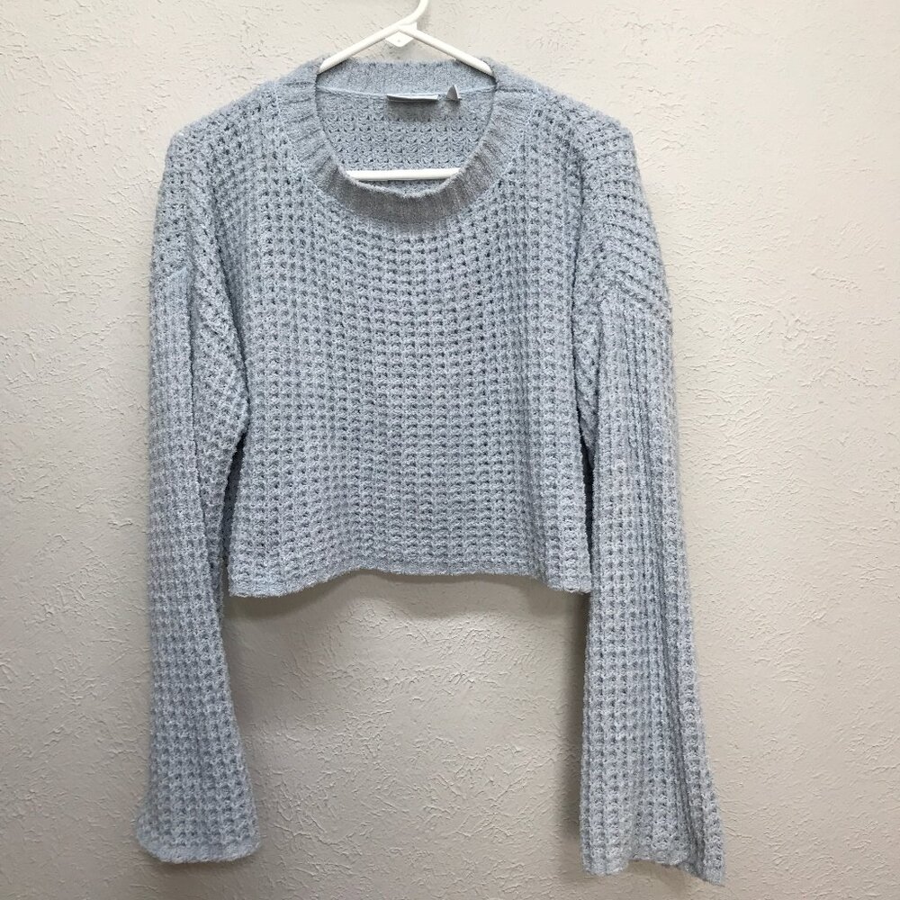 Willow‎ & Root Sweater Womens M Blue Chenille Cropped Open Weave Super Soft